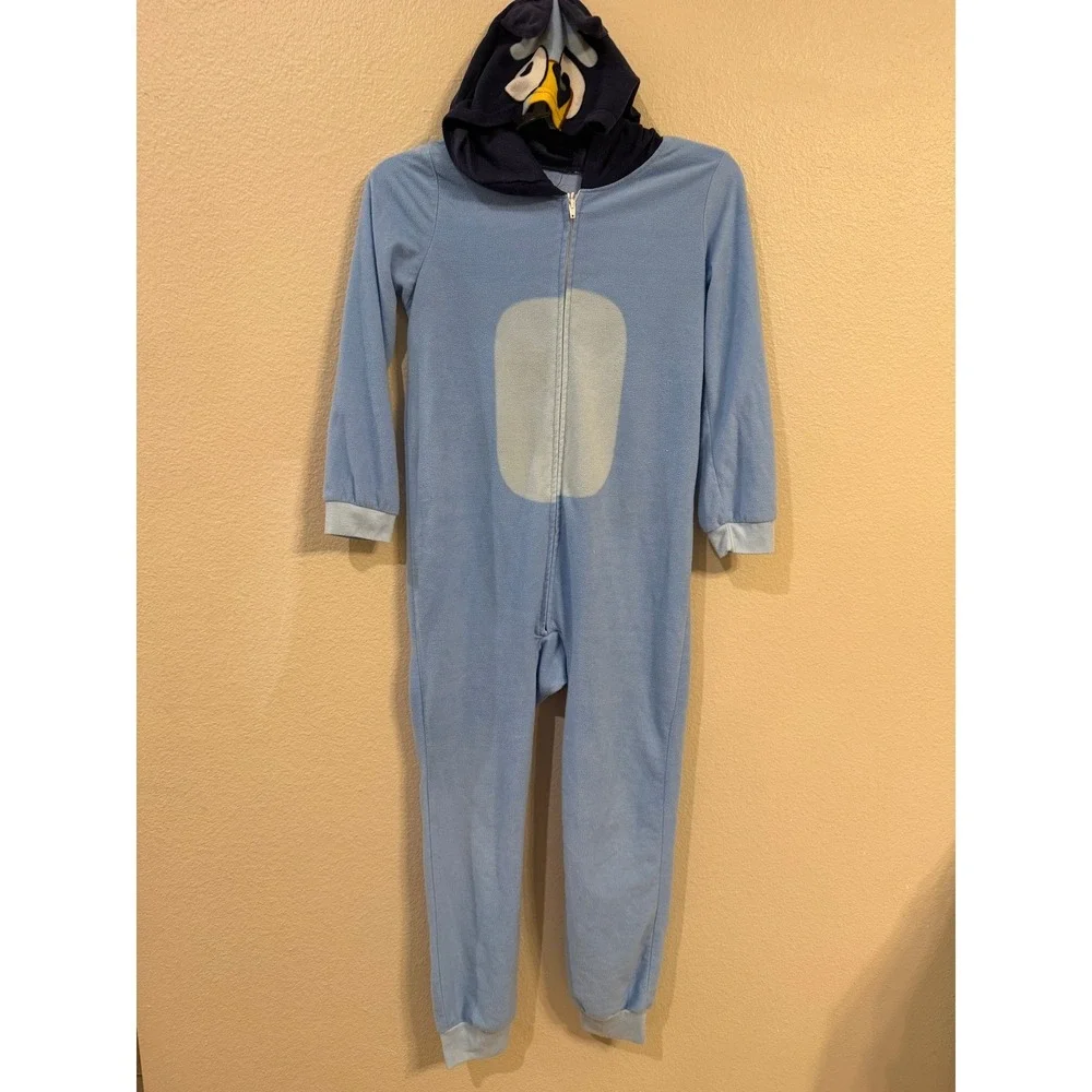 Bluey Kids Fleece Hooded Union Suit One Piece Pajamas Blue Size M 8/10 RN87652